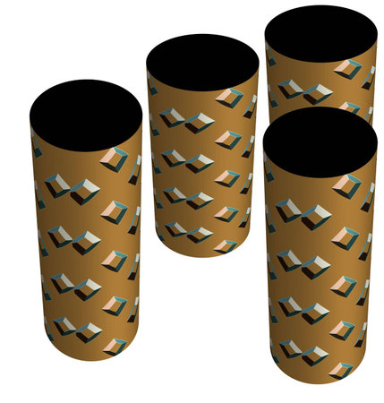 Cylinders with a futuristic look with studs