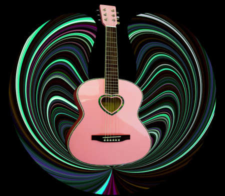 Guitar with wings of sound waves and a heartの写真素材