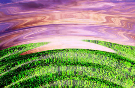 Sunrise on a green earth, artistic impressionの写真素材