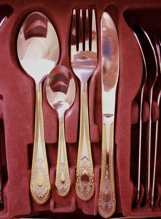 Cutlery Drawer, with knife fork and spoon                               の写真素材