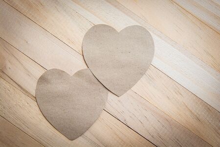 background with wooden hearts, place for textの写真素材