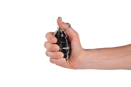 men hold grenade in handの写真素材