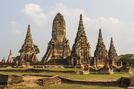The stupa buddha and sky at Ayutthaya in Thailandの写真素材
