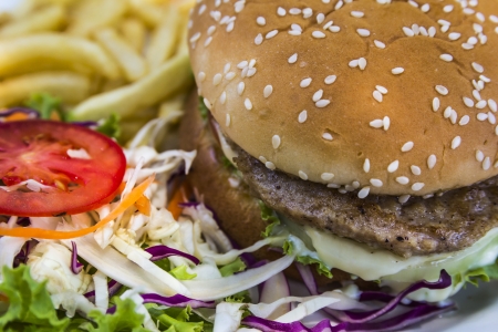 burger,french fries and salad.の写真素材