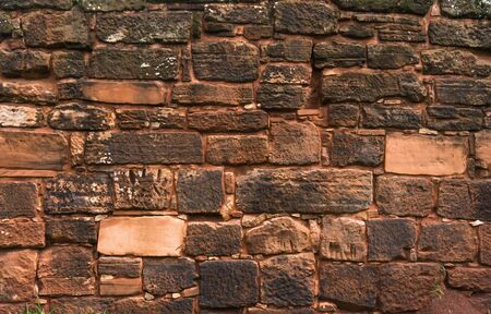 Stone texture wall, San Ignacio Jesuites ruins, Misiones, Argentinaの写真素材