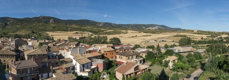Panoramic views of the village of Loarre Aragon Huesca Spain, on the right the wheat fields already harvested, in the background the Castle Loarreの写真素材