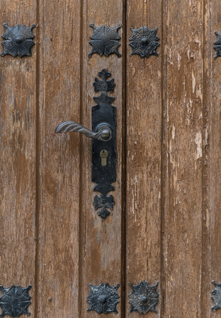 Decorative antique wooden door handle, Antique door handleの写真素材