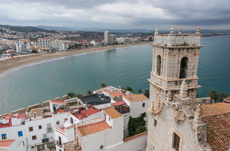 Panoramic view of the church bell tower from the castle in Peniscola, Church of the Virgin of the Hermit. Castellon Spainの写真素材
