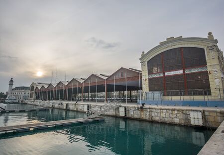 Old buildings of the port of valencia, buildings of the early 20th century. Shed used to protect merchandiseの写真素材