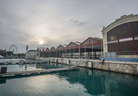 Old buildings of the port of valencia, buildings of the early 20th century. Shed used to protect merchandiseの写真素材