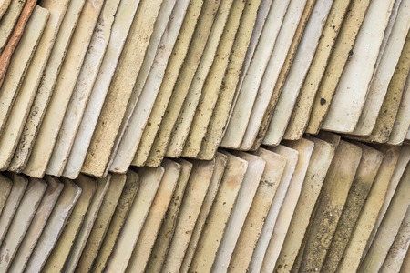 Old roof tiled Stacked forming a linear patternの写真素材