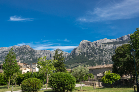 beautiful landscape Soller town on the island of Majorca. Mountains and typical houses. Mallorca island, Balearic Islands, Spain.の写真素材
