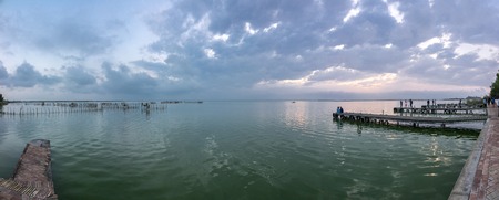 Sunset panoramic view waters of Albufera lagoon, Valencia, Spainの写真素材