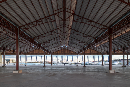 Old warehouse buildings of the port of valencia, buildings of the early 20th century. Shed used to store merchandiseの写真素材