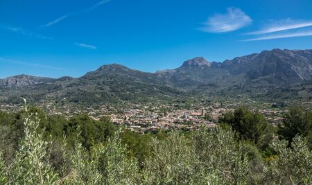 Soller Majorca aerial view from the mountains, Mallorca island, Balearic Islands, Spain landscapeの写真素材