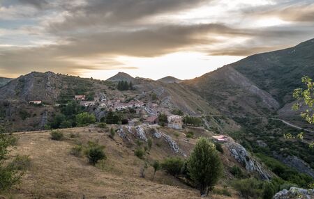 Valporquero de Torio views from the viewpoint sunsetの写真素材