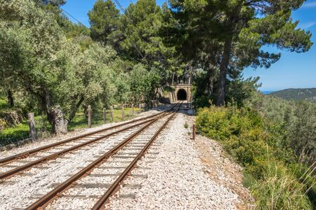 Railway tunnel train railroad crossing Soller Mallorcaの写真素材