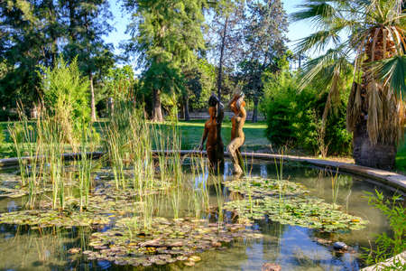 Jardines del Real, water fountain Viveros Valencia, near old dry riverbed of the River Turiaの写真素材