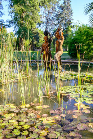 Jardines del Real, water fountain Viveros Valencia, near old dry riverbed of the River Turiaの写真素材