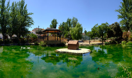 Ayora park main town square with lake, Valencia Spainの写真素材