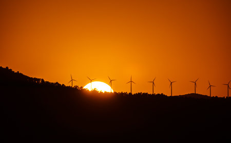 Windmill farm renewable energies wind sustainable economyの写真素材