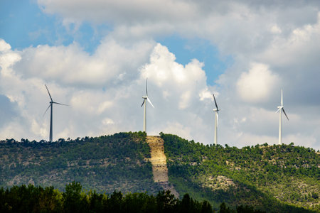 Windmill farm renewable energies wind sustainable economyの写真素材