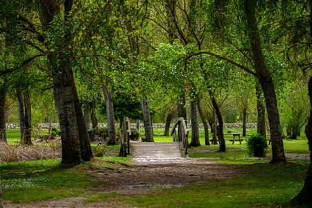 Parque de la Candamia, city of Leon Spain, garden leisure and sports area on the bank of the Torio riverの写真素材