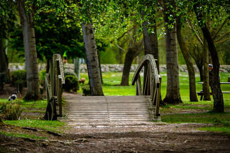 Parque de la Candamia, city of Leon Spain, garden leisure and sports area on the bank of the Torio riverの写真素材