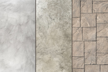 Microcement Polished concrete and stamped concrete compare, different textures and finishes exterior...