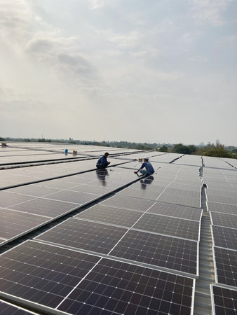 Photovoltaic panels installed on the roof of a building.