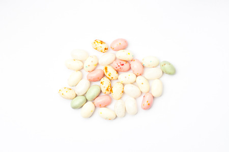 Jelly beans isolated on white backgroundの写真素材