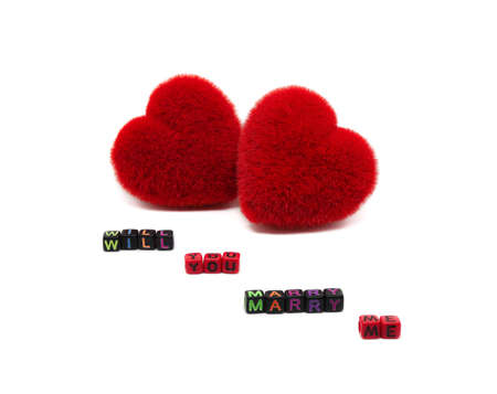 Red heart and The letters say 'Will you marry me' with isolated on White background. Pictures for Valentine's Day.の写真素材