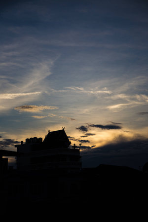 Silhouette of Thai houseの写真素材