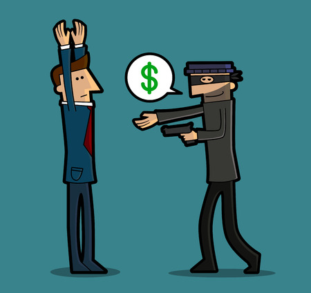 A thief is robbing a businessman holding a gunのイラスト素材