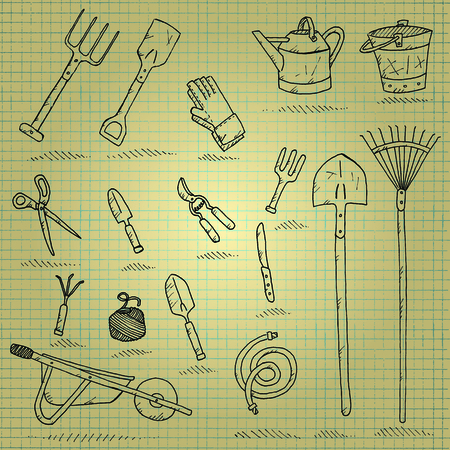 A series of sketches of some gardener's toolsのイラスト素材