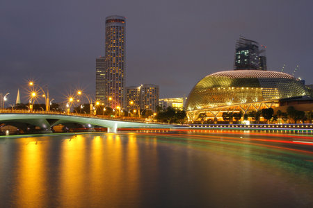 Singapore Esplanade Theater at nightのeditorial素材