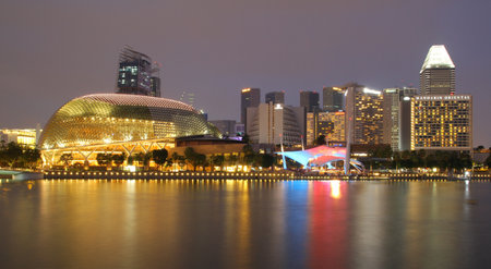 SINGAPORE - APRIL 10, 2016: Esplanade - Theatres on the Bay is a performance and art center located in Marina Bay. It is nicknamed the Durian by the Singaporeans because of its spikey appearance.のeditorial素材