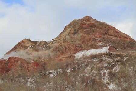Snowy Mount Usu, Hokkaido in the winterの写真素材