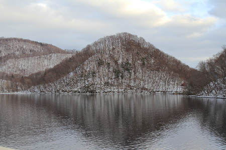 Landscape  view of mountain in Lake Toya at Hokkaido, Japan in the winter.の写真素材
