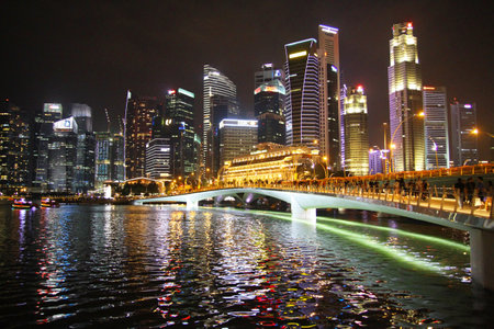 SINGAPORE - April 11, 2016 : Downtown Urban landscape of Singapore. Skyline and modern skyscrapers of business district Marina Bay.のeditorial素材