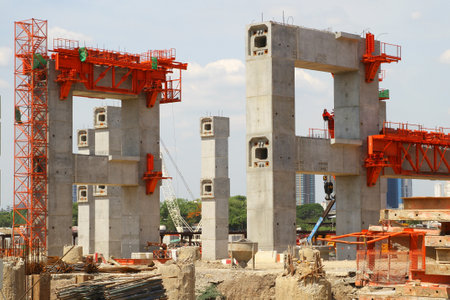 BANGKOK , THAILAND - June 7, 2015 : MRT Center Line Sky Train Construction site, preparing to construct the platform for the sky train near Bang Sue Train station , Bangkok, Thailand.のeditorial素材
