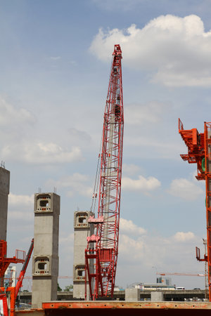 BANGKOK , THAILAND - June 7, 2015 : MRT Center Line Sky Train Construction site, preparing to construct the platform for the sky train near Bang Sue Train station , Bangkok, Thailand.のeditorial素材