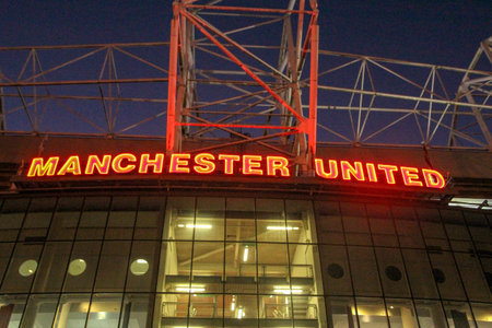 MANCHESTER, ENGLAND-December 5 ,2013:In front of the Manchester United Stadium or Old Trafford Stadium is most famous for football.のeditorial素材