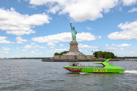 New york, USA - June 15, 2018 : Tourist visit the Statue of liberty is American symbol have famous  in New York USA on the boatのeditorial素材