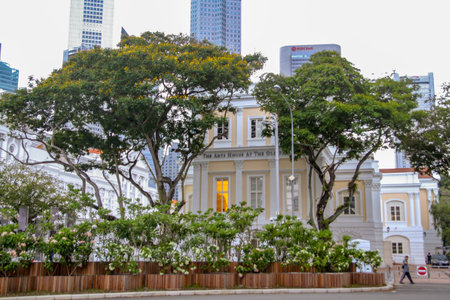 SINGAPORE - APRIL 10, 2016: people in front of The Arts House at The Old Parliament at Singapore.のeditorial素材