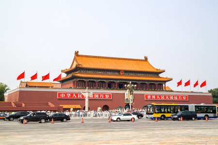 Beijing city, China - July 16, 2011 : View of in front of the gate 
the Forbidden Palace, The most people travel in side.のeditorial素材