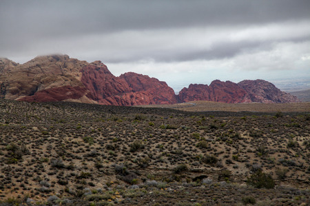 two color mountain at red rock canyon national park in Foggy day at nevada,USA.の写真素材