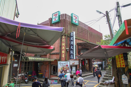 Fenchihu,taiwan-October 15,2018:The city and old market near fenchihu train station at alishan...