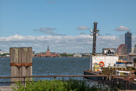 View of seascape from battery park boat station is beautiful blue sky