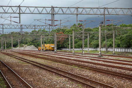 Xincheng,taiwan-October 16,2018 :Train stop at Many train way in New xincheng Train station,taiwan.のeditorial素材